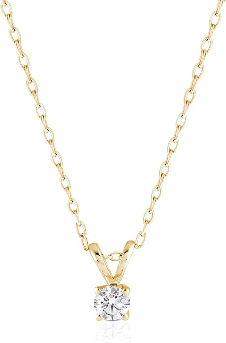 Amazon Essentials IGI Certified 0.25 Carat Solitaire Lab Grown Diamond Pendant Necklace in Solid White 14K Gold, Adjustable 16" Chain with 2" Extender, Jewelry for Women