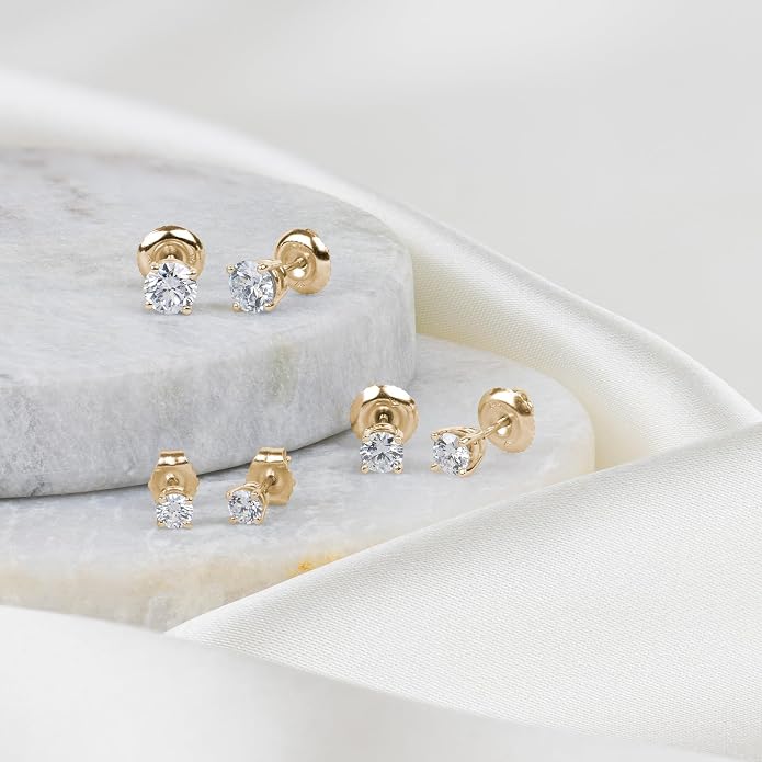 Amazon Essentials 0.25 to 1 Carat IGI Certified Solitaire Lab Grown Diamond Stud 14k Gold 4 Prong Round Cut Earrings (G-H Color VS1-VS2 Clarity)