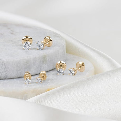 Amazon Essentials 0.25 to 1 Carat IGI Certified Solitaire Lab Grown Diamond Stud 14k Gold 4 Prong Round Cut Earrings (G-H Color VS1-VS2 Clarity)