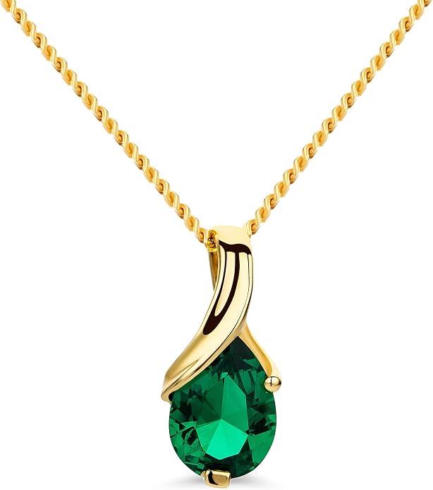 Orovi 14K Gold Necklace for Women in 14K Yellow Gold/White Gold 585 with Ruby/Sapphire/Emerald/Topaz/Amethyst Gemstone/Birthstone Pendant Necklace and Gold Chain 17.7 ″ Long - Women's Jewelry